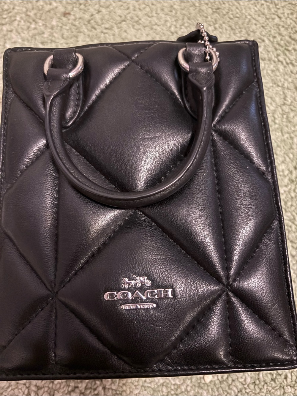Coach Black Quilted Mini Handbag with Logo Charm - Picture 7 of 10